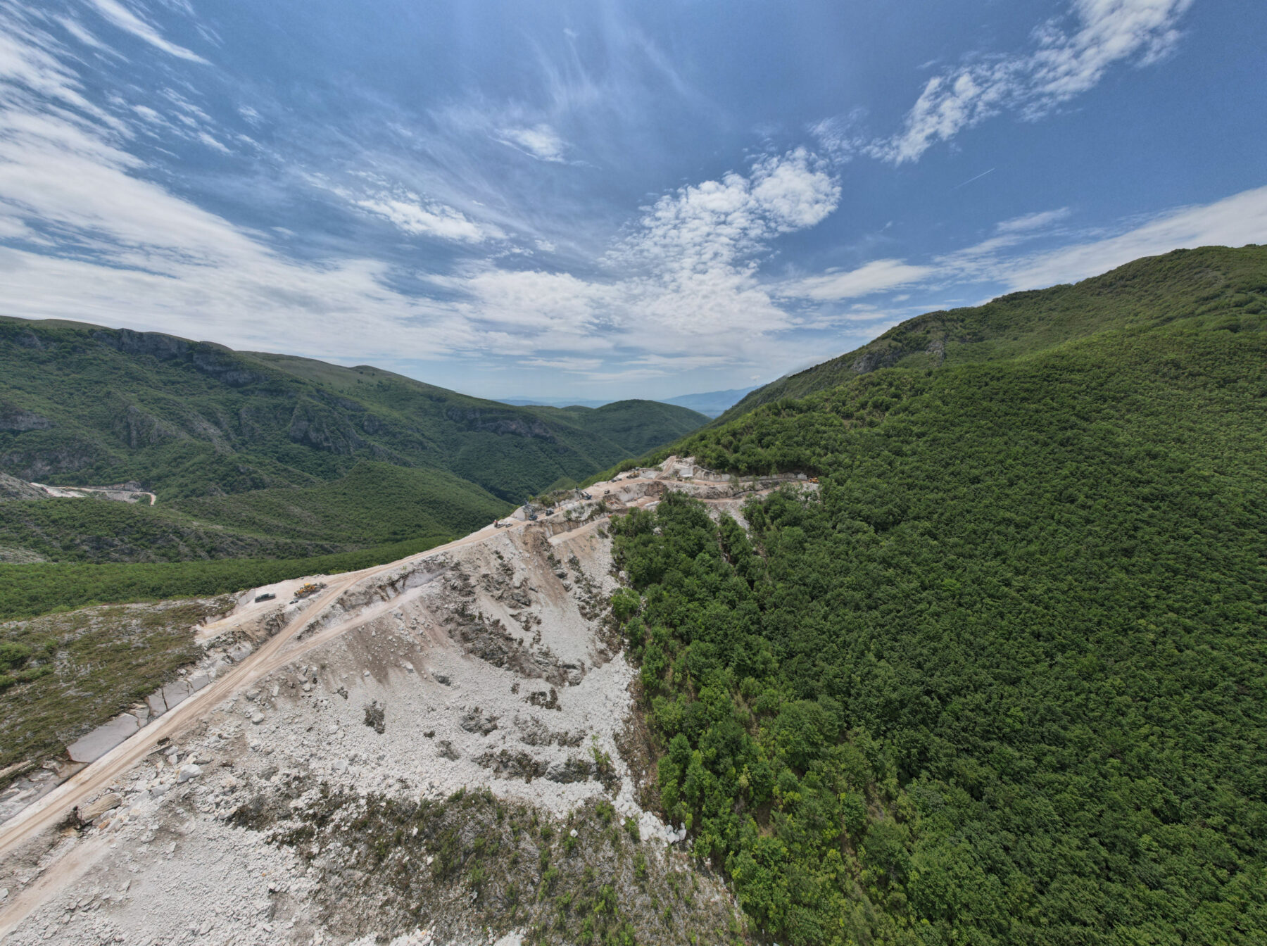 Aerial photograph of Sophia Quarry terraces and haul roads, highlighting the operational and quarry scale potential.